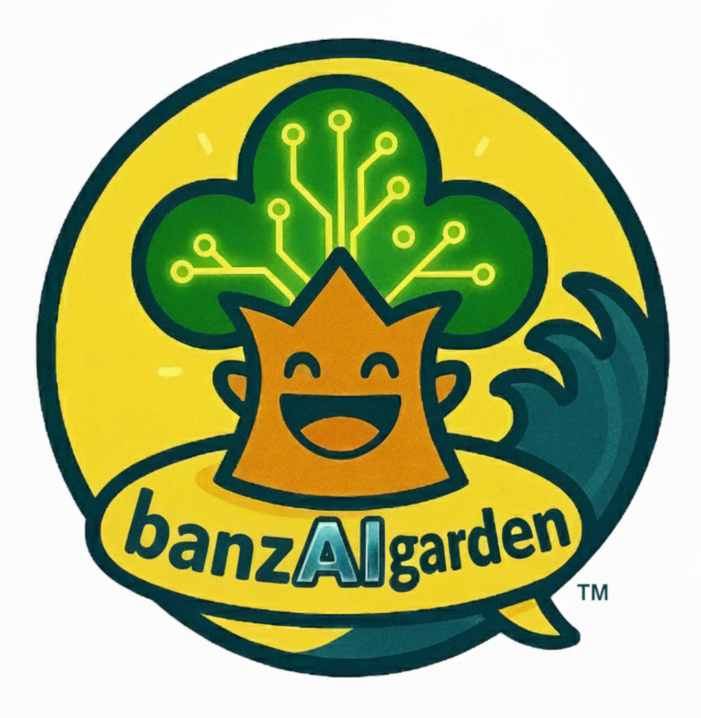 AI×庭師をイメージした湘南・藤沢市鎌倉市の植木屋バンザイガーデンのロゴ